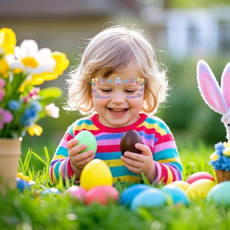 CAMOSE Easter Face Tattoos For Kids Aldult,10 Styles Face Bunny