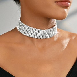 Handcess Rhinestone Choker Necklace Silver Sparkly Crystal Necklaces Bridal Necklace Jewelry for Women