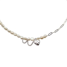 Dcfywl731 Dainty Love Pearl Beaded Necklace Trendy White Pearl Chain Necklace for Women Jewelry Gifts