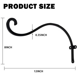 Hourleey 4 Pack Plant Hanger Outdoor, 12 Inch Heavy-Duty Hanging Plant Hook for Outside Basket, Black Metal Wall Mount Plant Bracket Hook for Flower Baskets Bird Feeder