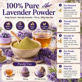 WOTIHA Culinary Grade Lavender Powder (17.6 oz) - 100% Pure Ultra-Fine Lavender Flower Powder for Baking, Tea & Lattes - Edible Aromatic Herb for Soap Making & DIY Beauty - 500g