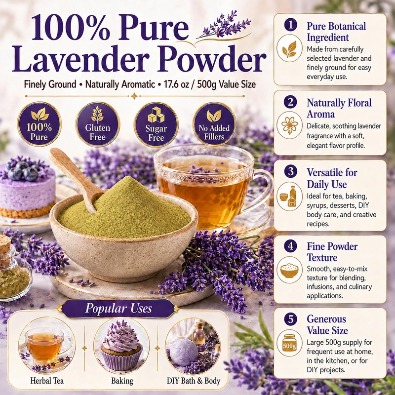 WOTIHA Culinary Grade Lavender Powder (17.6 oz) - 100% Pure