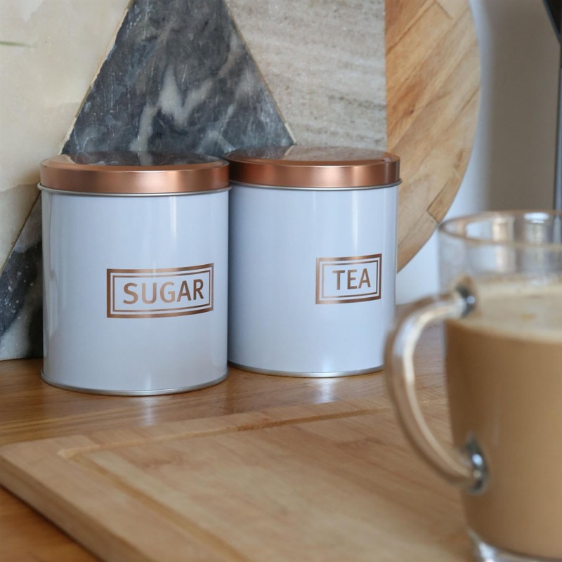 Harbour Housewares 3pc Round Metal Tea Coffee Sugar Canisters Set