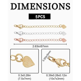 AORHOFJ Pack of 5 chain extensions, chain extension, gold, 925 sterling silver chain extension, chain, anklet, bracelet, extension chain for jewellery making