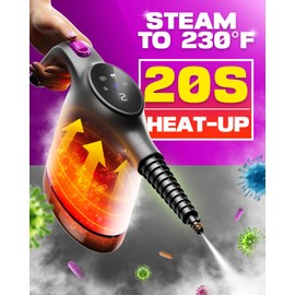 POPCHOSE Handheld Steam Cleaner for Home, Portable Pressurized Steamer for Cleaning Grout, Surfaces, Bathroom, Couch, 20S Fast Heat Up, 12 Accessories, Steam Adjustable, Safety Lock, Graypurple