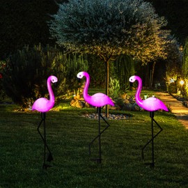 Mudder 3 Pieces Flamingo Solar Lights Outdoor Pink Flamingo Yard Stake Lights, Waterproof Lawn Garden Ornaments for Christmas Patio Pond Backyard Decor
