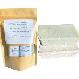 Castile Olive Oil and Hemp Soap Bars, 2-Soaps - 6.5 oz - 100% Pure Olive Oil and Hemp Oil for Face and Body, Gentle for Sensitive Skin, No Added Fragrance, Vegan, Non-GMO