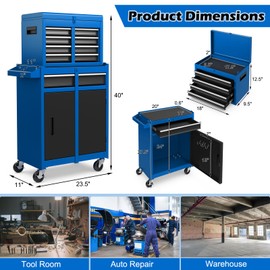 DORTALA Rolling Tool Chest Cabinet, Tool Box Organizer with 5 Sliding Drawers, Locking System, Toolbox Storage Cabinet on Wheels for Garage Workshop, Blue & Black