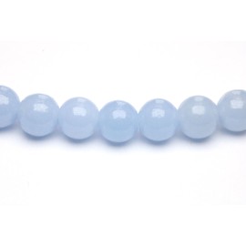 Echtes Blauer Angelit Edelstein Armband mit 6mm Perlen und Edelstahlherz - verschiedene Längen - Heilstein Schutzstein Talisman Glücksbringer Geschenk (Bl. Angelit, 16CM)