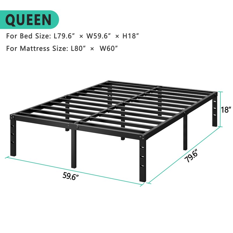 HLIPHA Metal Platform Bed Frame 18 Inch Tall,No Box Spring