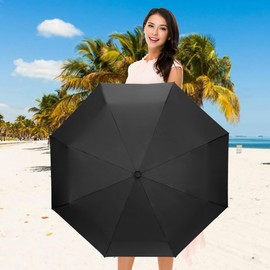 CUBY Compact Foldable Pocket Umbrella Windproof Rainproof UV Umbrella Auto Open/Close Folding Umbrella for Travel Business, black