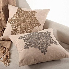 SARO LIFESTYLE 561.BZ18S Snowflake Design Beaded Down Filled Throw Pillow, Bronze, 18"