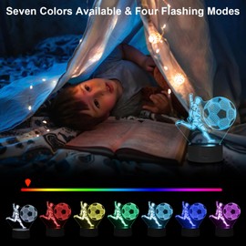 Soccer Night Light, 3D LED Night Lamp for Boys - Soccer Themed Bedroom Lamps, Optical Illusion Lamp with Remote Control, Perfect for Kids' Room Décor, Cool Gifts for Soccer Lovers