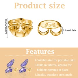 Aiyorse 200Pcs Earring Backs, 925 Sterling Gold Earring Backs, Butterfly Earring Backing for Studs, Hypoallergenic Earring Backings, Replacement Secure Earring Backs for Posts