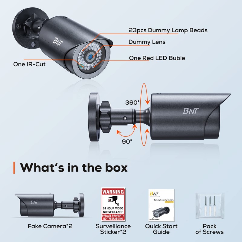 BNT Dummy Fake Security Camera, with One Red LED Light