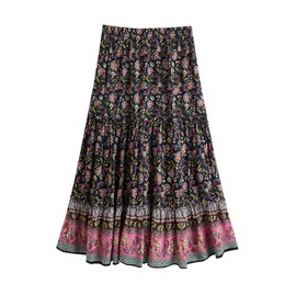 Milumia - Falda larga con estampado floral clásico para mujer, estilo bohemio, para verano, Azul marino, M