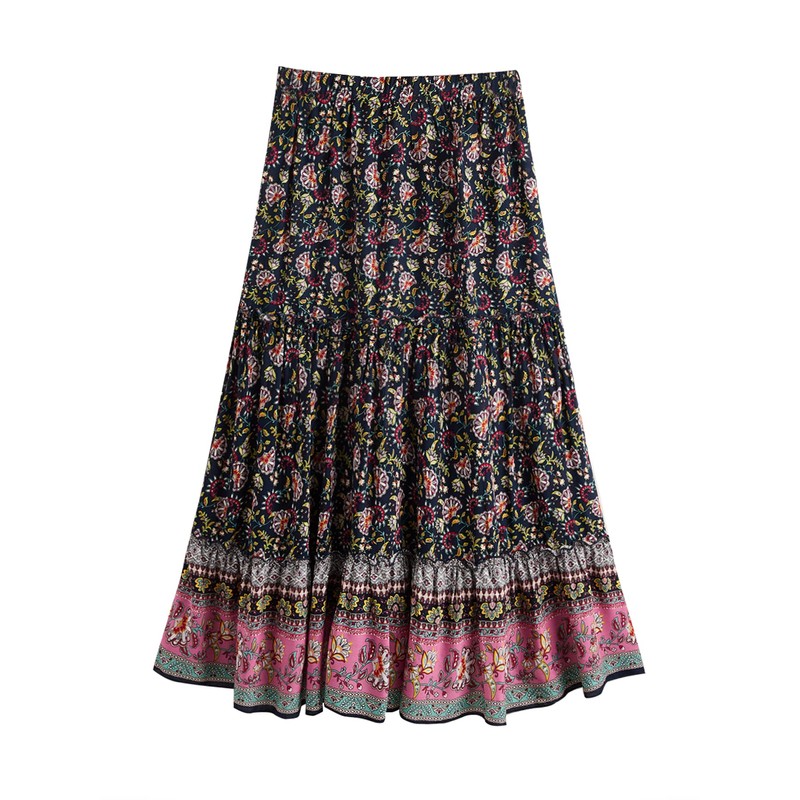 Milumia - Falda larga con estampado floral clásico para mujer,