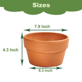 8 Inch Shallow Terracotta Pot for Succulent - 2 Pcs Large Clay Planter Pots with Drainage Hole, Shallow Plant Pottery Pots for Cactus Succulent and Other Indoor Outdoor Plants