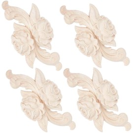 GORGECRAFT 4pcs 100mm Wooden Appliques Wooden Onlays Carved Decals Unpainted Carvings Floral Pattern Ornament Piece Corner Edge Applique Craft Accessory for Wall Door Cabinet Furniture DIY Decor