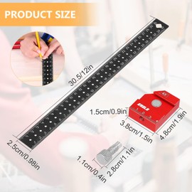 Marking Ruler Marking Ruler 300 mm with Stop, Marking Gauge Stainless Steel 45°/90° Stop Ruler, Marking Ruler for Woodworking, Scribing & Drawing, DIY, Crafts