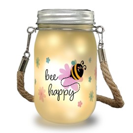 speecheese Bee Happy Solar Light with Cute Bee and Flowers, a Colourful Decorative Light for the Garden, Decorative Lamp, Women Decoration, Solar Mason Jar Light, Flowers