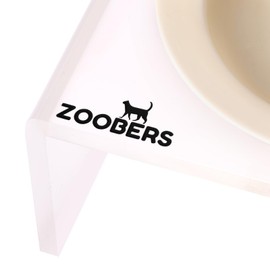 ZOOBERS Elevated Cat Bowl Set Spill-Proof Ceramic Cat Bowls Ergonomic Raised Design for Optimal Feeding Comfort - Frosted Acrylic Stand (White)