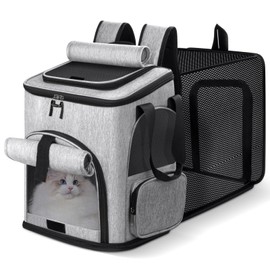 Cat Backpack Carrier, Breathable Expandable Cat Backpack Large Space Cat Carrier Backpack for Kitty Small Dog, Foldable Airline Approved Cat Backpack, Transparent Cat Travel Backpack Up to 20 lbs