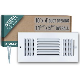 Fits 10x4 Duct Opening 3 Way Steel Air Supply Diffuser by Handua | Register Vent Cover Grille for Sidewall and Ceiling | White | Outer Dimensions: 11.75" X 5.75"