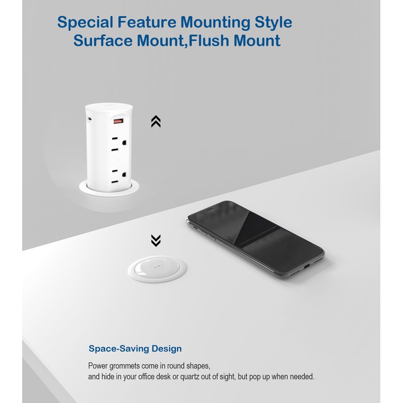 2.5 inch Hole Pop up Outlet for Countertop,20W USB C,4