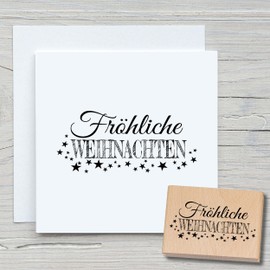 Newstamps Merry Christmas 02 Wooden and Rubber Stamp for Cards and Gifts, Wooden Stamp for Christmas Card, Advent, Writing, Scrapbook, Textile Stamp, Decoration, Friends