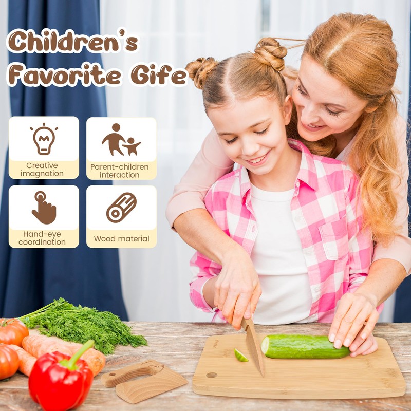 LUOLAO Wooden Kids Safe Knife and Kids Baking Set for