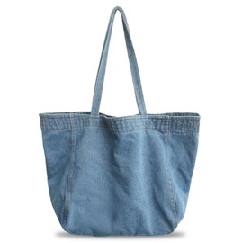 BOZIEE Denim Bag Women's Shopper Large Women's Tote Bag Bag with Zip, Tote Bag Shopping Bag for School Work Office Travel Shopping Everyday, Lightweight denim