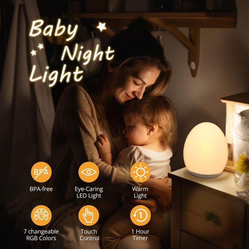 JolyWell Night Light for Kids, Baby Egg Light with 7
