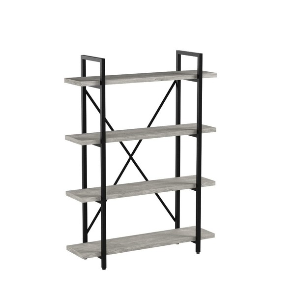 45MinST 4-Tier Vintage Industrial Style Bookcase/Metal and Wood Bookshelf Furniture for Collection, Gray Oak, 3/4/5 Tier  (4-Tier)