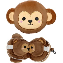 Puckator Relaxeazzz Monkey Round Plush Travel Pillow & Eye Mask - Sleep Eye Mask Masks - Kids Travel Accessories For Sleeping Airplane - Flight Plane Neck Pillow Pillows