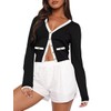 LEEDYA Womens Button Down Sweaters Open Front Short Cropped Cardigan