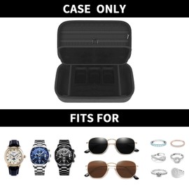 Jewelry Box Watch Case Organizer for Men and Women - Travel Display Boxes Storage with 3 Watch Compartments, 2 Glasses Slots, 10 Ring Holders, Mesh Pouch for Necklaces Bracelets Earring (Holder Only)