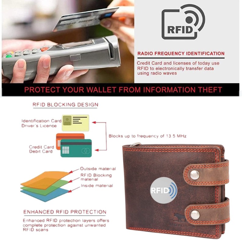 MORUCHA RFID Blocking Men's Biker Wallet Genuine Distressed Hunter Leather
