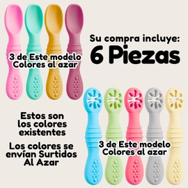Juego de 6 cucharas masticables de silicona arcoíris pequeños, probado en seguridad, sin BPA, apto para microondas, lavavajillas，Autoalimentación para etapa 1 y etapa 2
