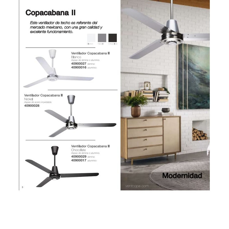 VENTILADOR DE TECHO 56" COPACABANA II ALUMINIO BLANCO
