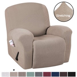 H.VERSAILTEX Super Stretch Recliner Cover Recliner Couch Covers Recliner Chair Cover Form Fitted Non Slip Reclining Slipcovers for Standard Large Recliner, Soft Thick (1 Pack, Sand)