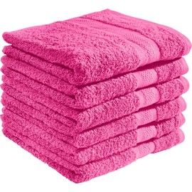 REDBEST Hand Towel Set, Terry Towelling Set of 6, Chicago Pink, Size 50 x 100 cm, Absorbent, Durable, Ideal for Travel, Sports (Other Colours)