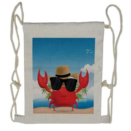 Ambesonne Crabs Drawstring Backpack, Crustacean Sunglasses Hat, Sackpack Bag