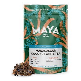 Maya Tea Madagascar Coconut White Tea, Premium Loose Leaf Tea, Contains Caffeine, All Natural, Make Hot or Iced Brews Up to 22 Cups, 2 Ounce Resealable Pouch