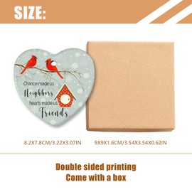 Chance Made Us Neighbors Hearts Made Us Friends - Neighbor Christmas Ornaments Gifts for Neighbor Xmas Tree Decorations Ceramic Heart-shaped Ornament with Gift Box