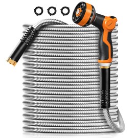 Omont Metal Garden Hose 25FT, Heavy Duty 304 Stainless Steel Water Hoses with Nozzle, Flexible Garden Hose, Lightweight, Rust Proof, No-Kink & Tangle for Yard, Outdoor, RV