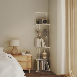 CRTERICX Acrylic Geometric Bookshelf for Small Spaces, 6-Tier Tall Clear S Shaped Bookcase, Modern Open Book Shelf for Living Room, Bedroom, Office, 9.3" D x 15.6" W x 61" H, Easy Assembly