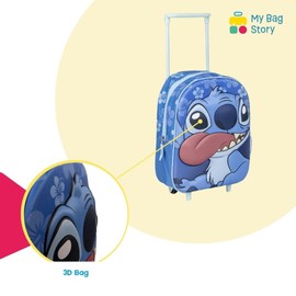 mybagstory - Stitch 3D Wheeled Bag – Child 31 x 25 x 10 cm – 1 Zipped Compartment – Trolley 2 Wheels – Relief Effect – Ideal for Kindergarten, Holidays or Outings