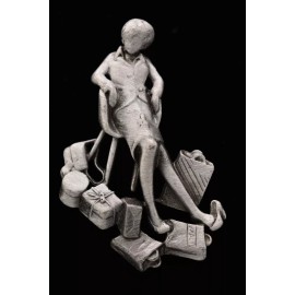 AJC Vintage Pin Brooch Pewter Woman Christmas Shopping Bags Signed 1980s BinA7