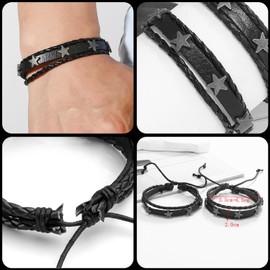 4 Pcs Leather Studded Bracelets for Women, Mens Spiked Punk Rock Grunge Cuff Wristbands Emo Accessories Set for 80s 90s Outfits (Stars Style)